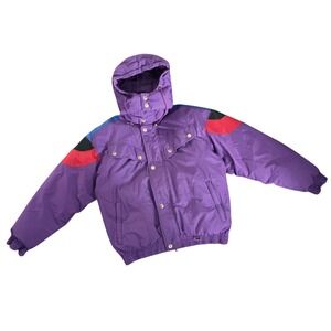 Vintage‎ Swan Purple Down Feather Hooded Puffer Ski Jacket Mens Unisex Small